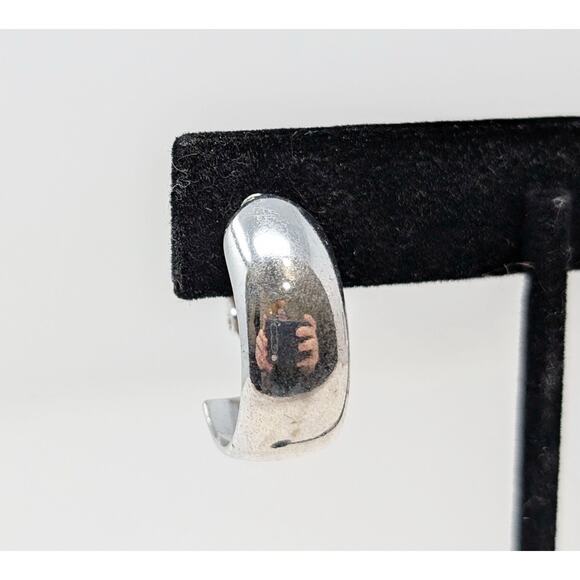 Vintage Napier Earrings Silver-Tone Hoop Smooth Screw Back - Picture 2 of 7